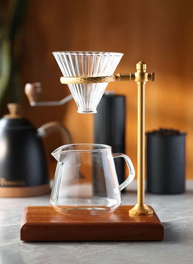 KUYING Adjustable Pour Over Filter Coffee Dripper Station with Wooden Base Stand Gold/Brown - Image 1