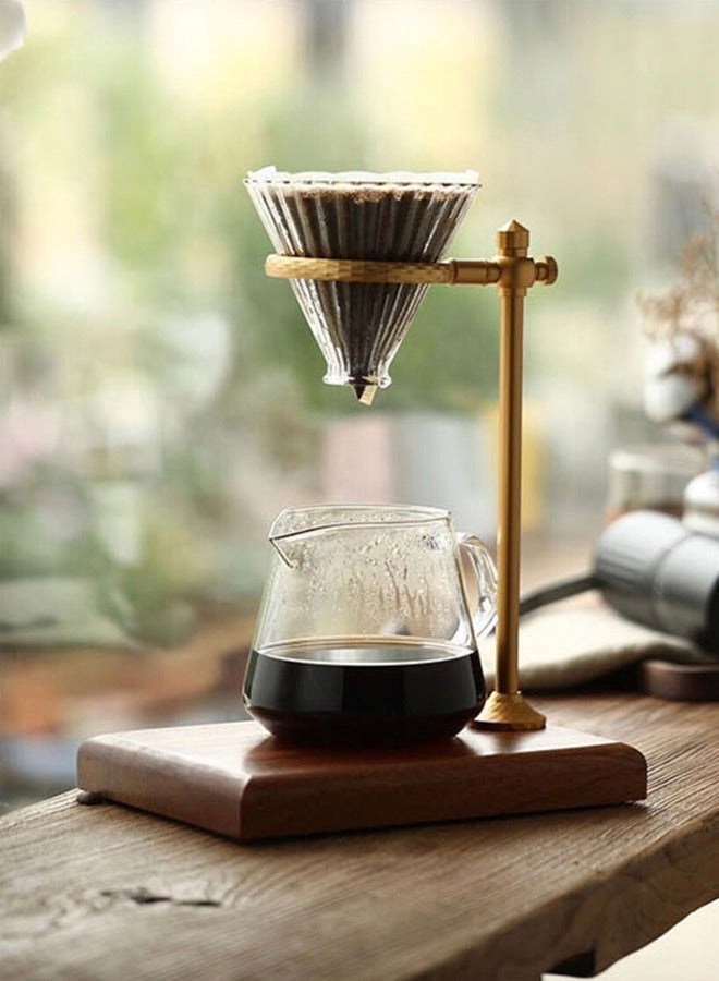 KUYING Adjustable Pour Over Filter Coffee Dripper Station with Wooden Base Stand Gold/Brown - Image 2