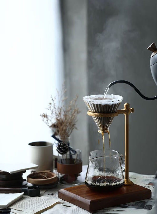 KUYING Adjustable Pour Over Filter Coffee Dripper Station with Wooden Base Stand Gold/Brown - Image 3