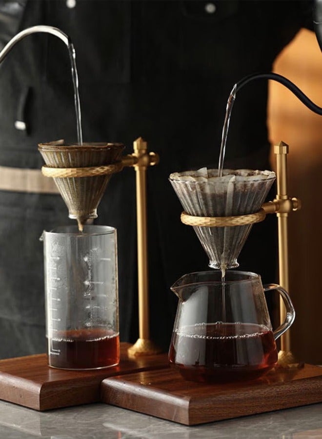 KUYING Adjustable Pour Over Filter Coffee Dripper Station with Wooden Base Stand Gold/Brown - Image 5