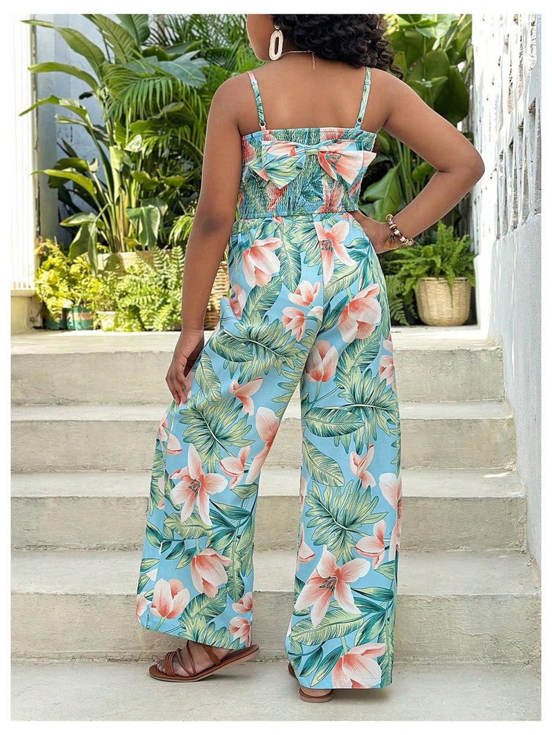 Floerns Girl's 2 Piece Outfit Hawaiian Tropical Crop Cami Tops and Boho Pants Set Light Blue 9Y - Image 5