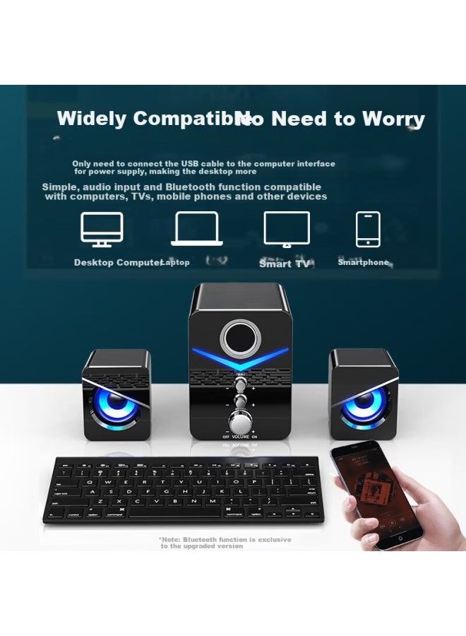 SADA مكبر صوت بلوتوث D-221 2.1 للكمبيوتر، الهاتف الذكي، الوسائط المتعددة، سطح المكتب، اللابتوب، الألعاب، الدروس عبر الإنترنت، مكبر صوت فرعي صغير مع 7 ألوان (أزرق/أسود) - Image 2