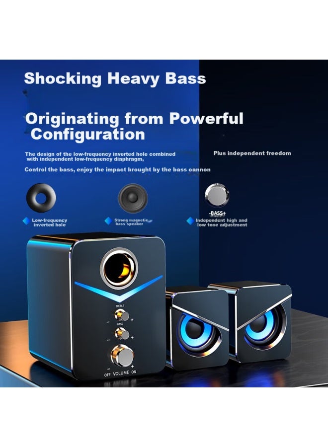 SADA مكبر صوت بلوتوث D-221 2.1 للكمبيوتر، الهاتف الذكي، الوسائط المتعددة، سطح المكتب، اللابتوب، الألعاب، الدروس عبر الإنترنت، مكبر صوت فرعي صغير مع 7 ألوان (أزرق/أسود) - Image 3