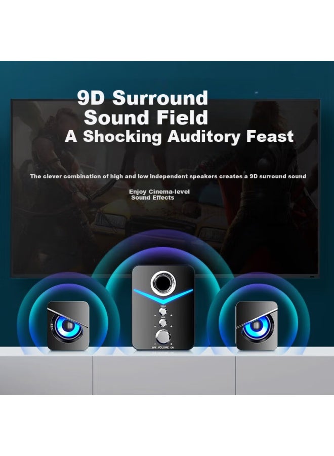 SADA مكبر صوت بلوتوث D-221 2.1 للكمبيوتر، الهاتف الذكي، الوسائط المتعددة، سطح المكتب، اللابتوب، الألعاب، الدروس عبر الإنترنت، مكبر صوت فرعي صغير مع 7 ألوان (أزرق/أسود) - Image 4