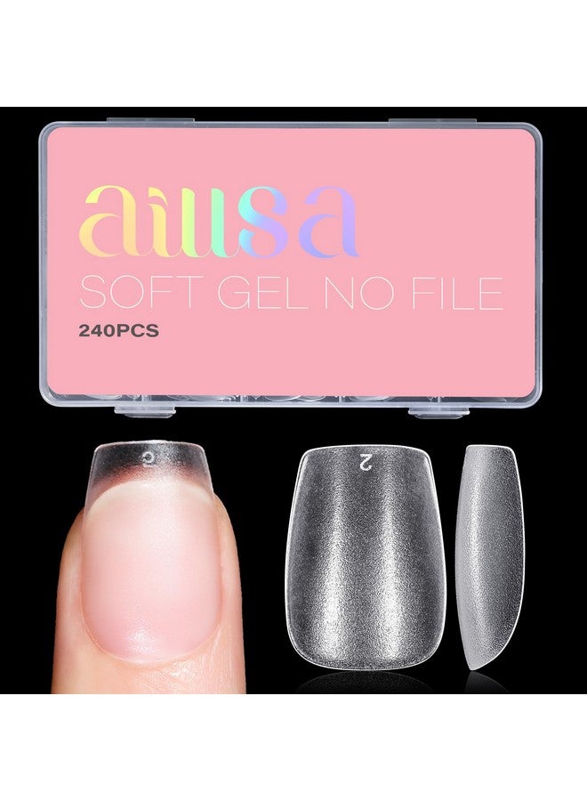 AILLSA Extra Short Coffin Nail Tips for Valentine's Day 15 Sizes Options Soft Gel Nails Tips Full Cover Matte Prefiled Coffin Nail Tips Clear Fake Nail Tips 240PCS with Storage Box - Image 1