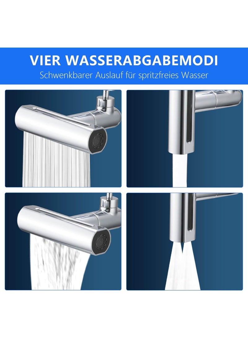 Bathroom Tap Attachment, Rotating Waterfall Tap Aerator Extension, 4-in-1 Multifunctional Water Saver for Tap, Rotating Tap Aerator for Kitchen Taps - Image 4
