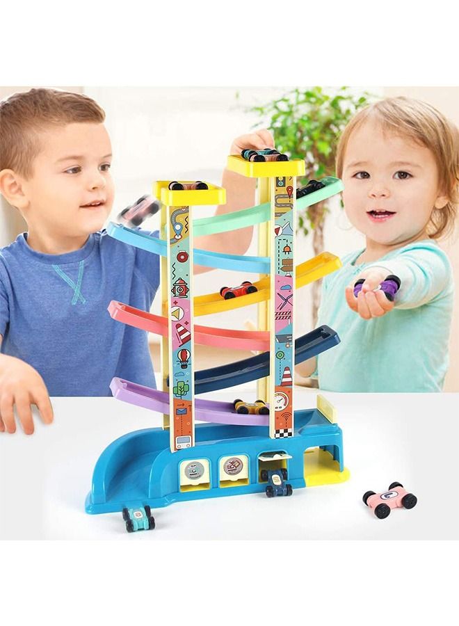 YelaJoy Gliding Car Toy Toddler Toys Car Ramp Toy Race Track Car Gifts Zig Zag Car Slide with 6 Ramps 8 Mini Cars- Racing Car Toys for Kids Boys Girls 3 4 5 6  - Image 2