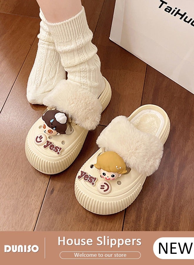 DUNISO House Slippers for Women,Washable Lined Clogs, Fashion Warm Shoes with Thick Sole, Comfortable Home Fuzzy Slippers, Lightweight Non Slip House Shoes For Cozy Indoor Outdoor - Image 1