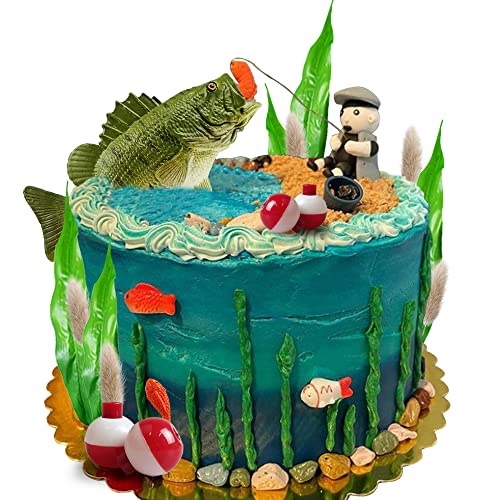 KDPATFAV 24PCS Gone Fishing Cake Topper Fisherman Fish Cake Decoration for Catching the Big One Birthday Theme Party Supplies - Image 1
