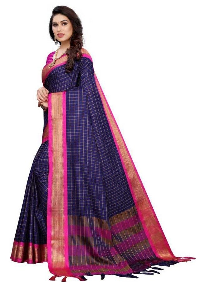 SIYA ENTERPRISE Siya Enterprise SIY SILK STUDIO UPADA CHEX COTTON FANCY SAREE (BLUE_RANI) - Image 2
