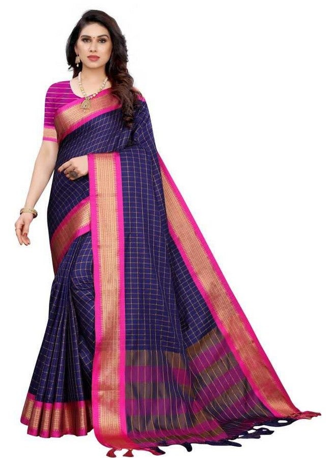 SIYA ENTERPRISE Siya Enterprise SIY SILK STUDIO UPADA CHEX COTTON FANCY SAREE (BLUE_RANI) - Image 1