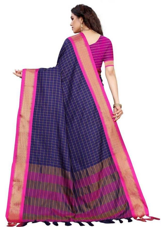 SIYA ENTERPRISE Siya Enterprise SIY SILK STUDIO UPADA CHEX COTTON FANCY SAREE (BLUE_RANI) - Image 3