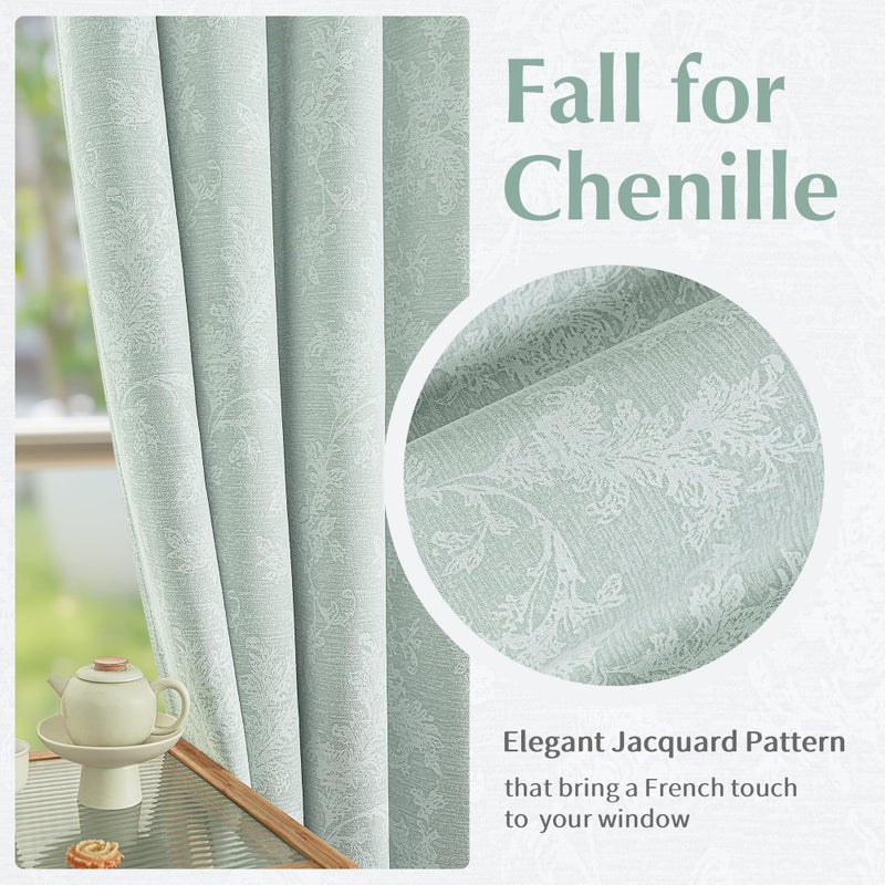FMFUNCTEX Sage Green Floral Jacquard Blackout Curtains 84 Inches Long for Bedroom, Scroll Flower Chenille Farmhouse Curtain for Living Room Darkening Thermal Insulated Grommet Window Drapes 2 Panels - Image 4