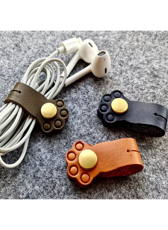 Red Cat Paw Leather Cable Organizer and Clip Portable Button Closure Wire Winder - Image 5