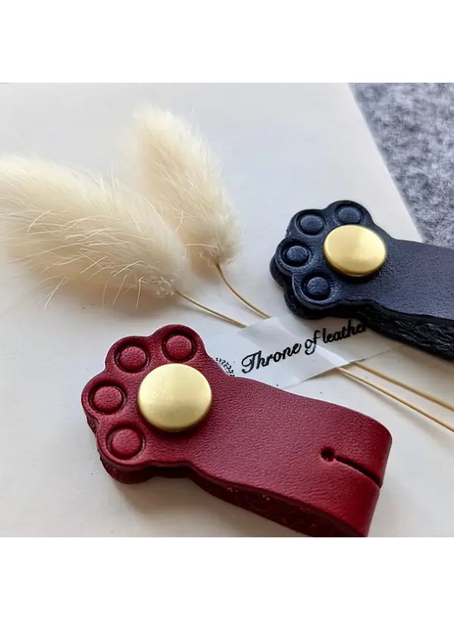 Red Cat Paw Leather Cable Organizer and Clip Portable Button Closure Wire Winder - Image 4