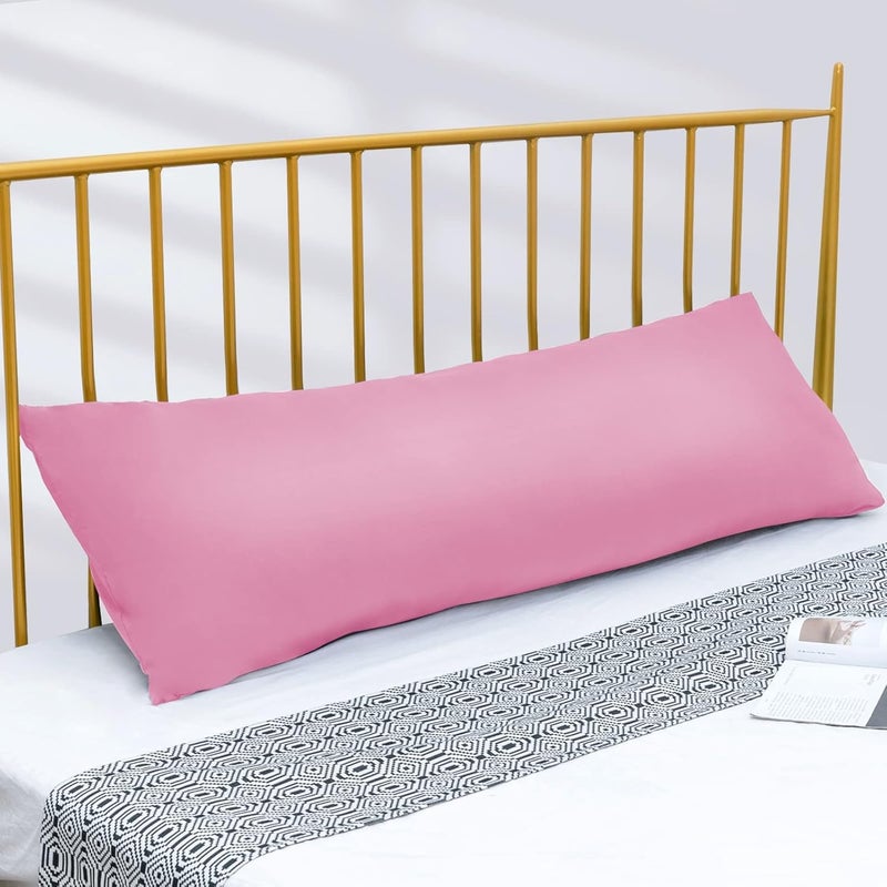 DOWNCOOL Luxury Full Body Pillow Insert with Fiber Cover - Ultra Soft Body Pillow for Sleeping - Breathable Long Bed Pillow Insert, 20"x54"(Pink, with Cover) - Image 2