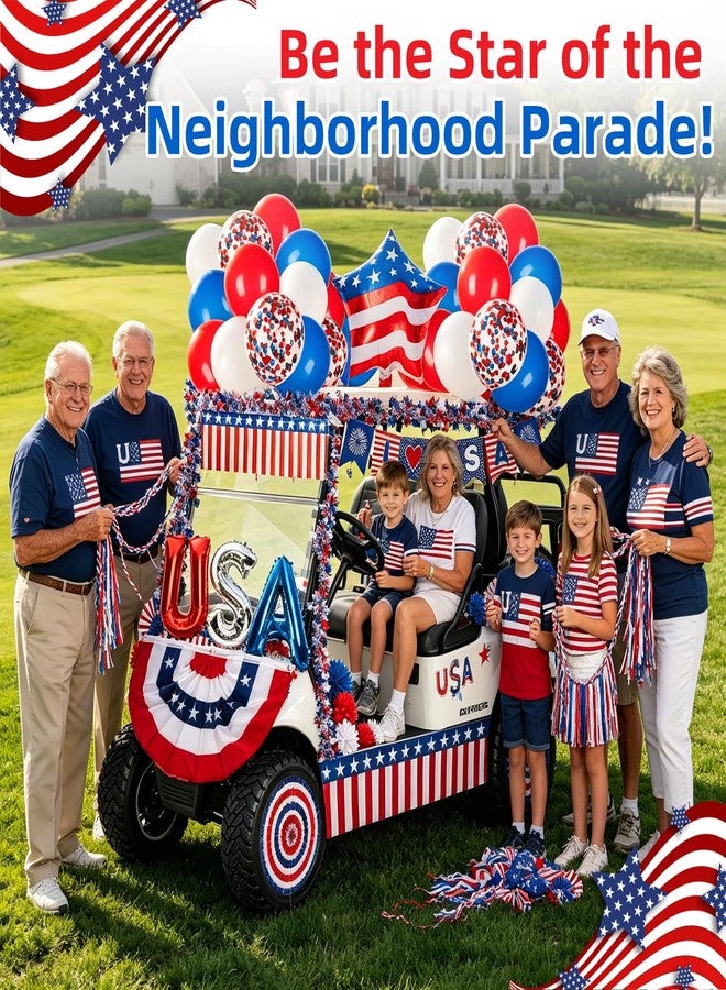 WEIDLUDOR 4th of July Golf Cart Decorations, USA 250th Anniversary Patriotic Parade Float Decor Set for Car & Boat, Includes Foil Balloons, Bunting Flag & Tinsel Garlands for Independence, Memorial or Flag Day - Image 5