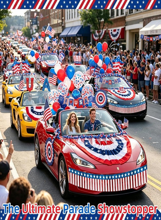 WEIDLUDOR 4th of July Golf Cart Decorations, USA 250th Anniversary Patriotic Parade Float Decor Set for Car & Boat, Includes Foil Balloons, Bunting Flag & Tinsel Garlands for Independence, Memorial or Flag Day - Image 4