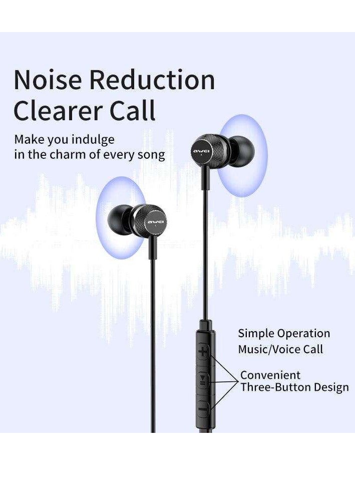 AWEI TC-5 In-Ear Headphones with Type-C Jack - Magnetic Design –BLACK- High Sound Quality - Image 2