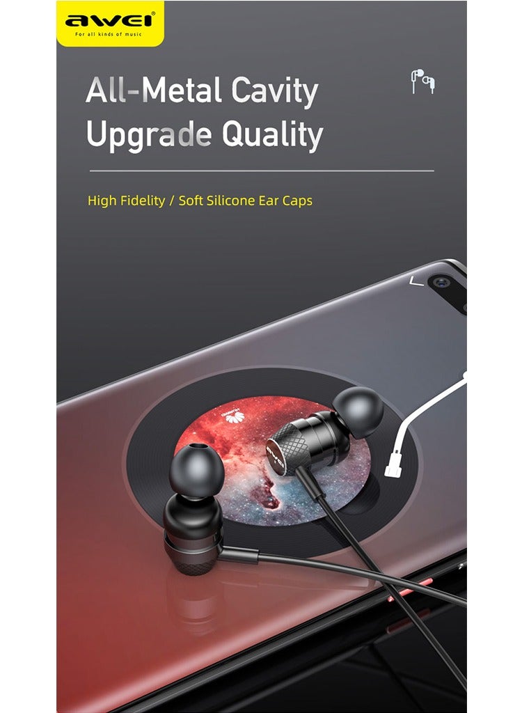 AWEI TC-5 In-Ear Headphones with Type-C Jack - Magnetic Design –BLACK- High Sound Quality - Image 5