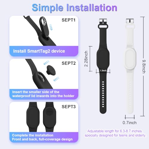 BIQIRE [4Pack] BIQIRE Bracelet Compatible for Samsung Galaxy SmartTag 2 (2023), Soft Silicone Smart Tag 2 Wristband Hidden Galaxy Smart Tag 2 Holder (Black+White+Blue+Green) - Image 5