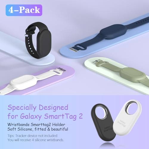 BIQIRE [4Pack] BIQIRE Bracelet Compatible for Samsung Galaxy SmartTag 2 (2023), Soft Silicone Smart Tag 2 Wristband Hidden Galaxy Smart Tag 2 Holder (Black+White+Blue+Green) - Image 2