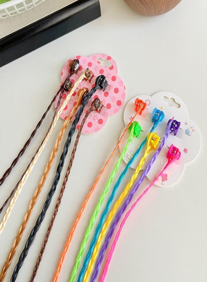 DHANABAPA Kids Rainbow Hair Extensions Clip In, Long Multicolor Braided Hair Pieces with Vibrant Pink, Blue and Purple, Perfect for Birthday Parties, Costumes and Everyday Dress Up - 12 Pcs - Multicolor. - Image 1