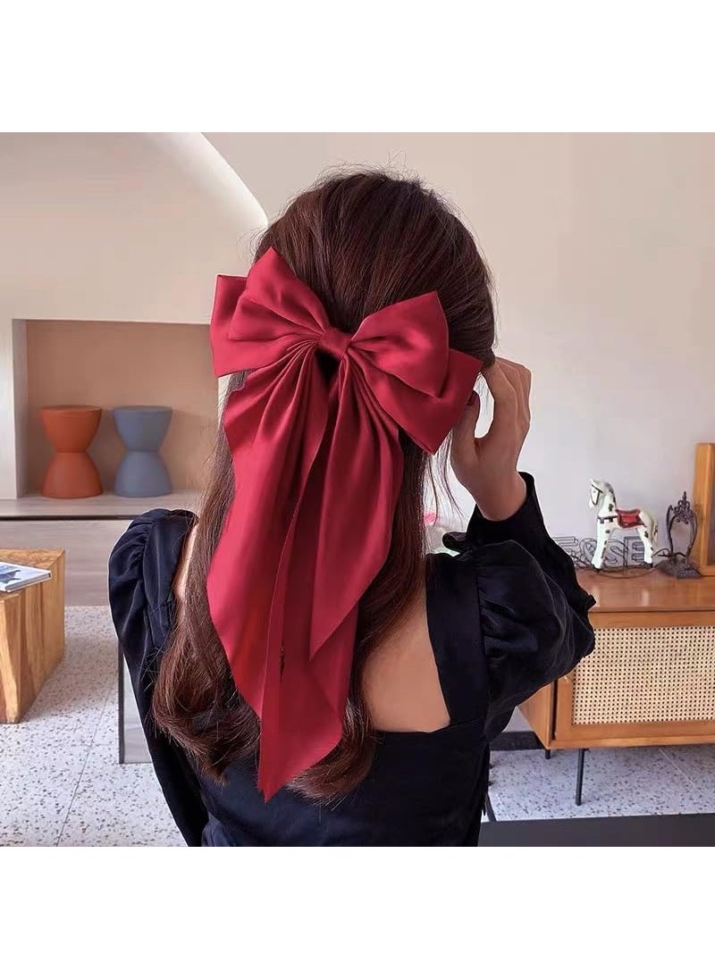 Sisadodo Big Bow Hair Clips Barrette long Tail Hair Pin Ribbon for Women French hair Barrettes Accessories for Women Girls Hair Ornament Slides Silky Satin Bowknot Hairclip Hairpin Red 