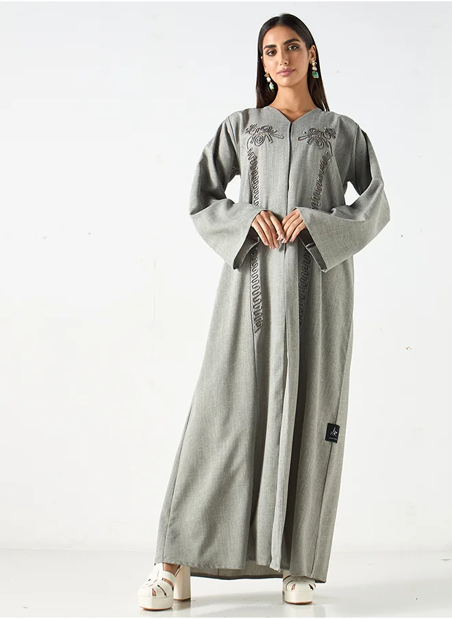 هدية المدينة  Embroidered Grey  Abaya - HM