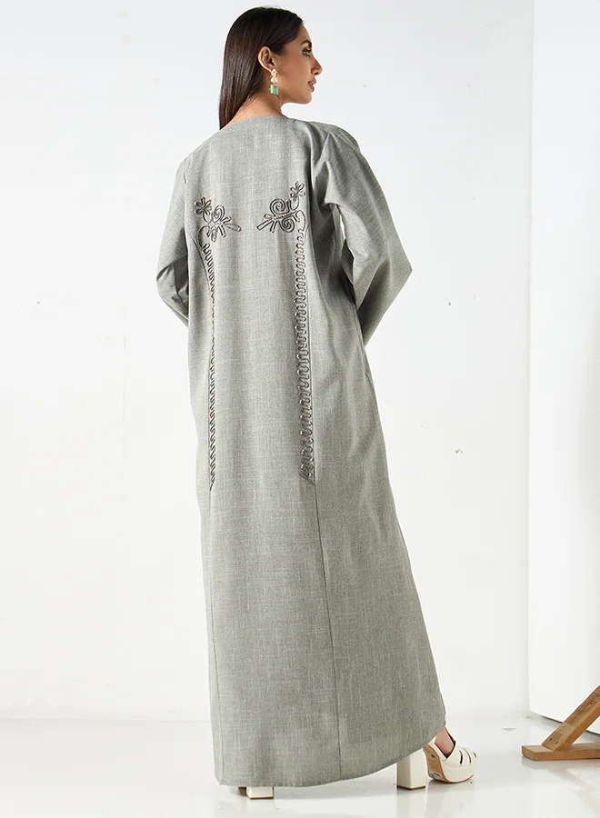 Hadiyath Al Madinah Embroidered Grey  Abaya - HM