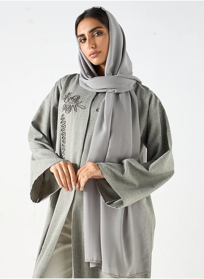 هدية المدينة  Embroidered Grey  Abaya - HM