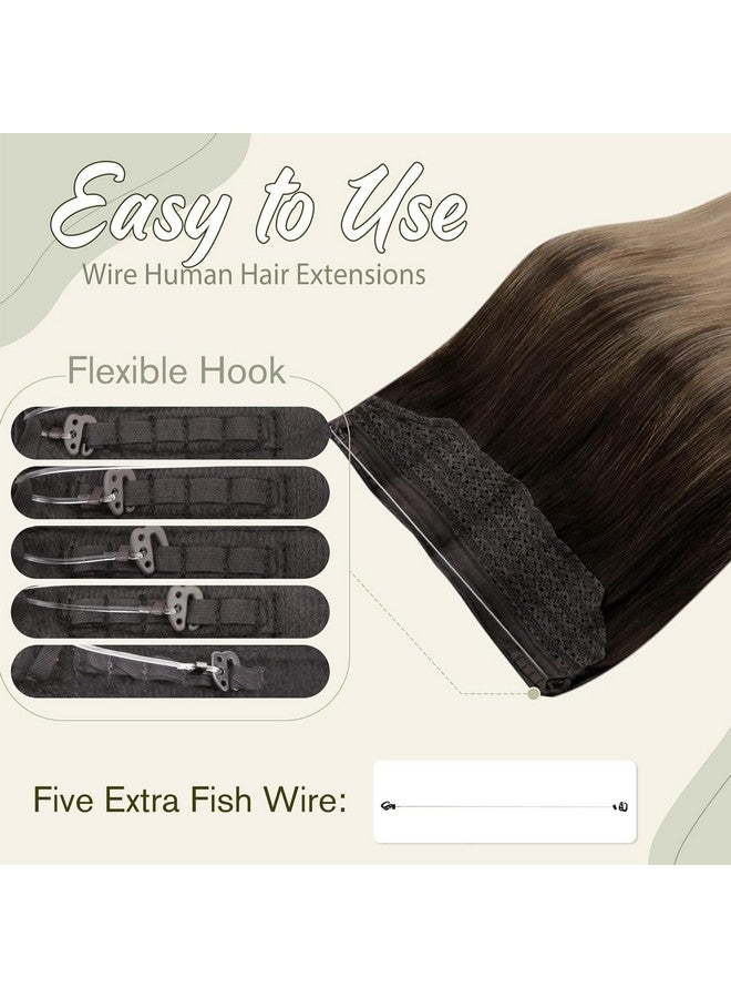 Easyouth Long Wire Hair Extensions Human Hair 20 Inch Hair Extensions Human Hair With Invisible Headband Dark Brown Balayage Chestnut Brown Mix Ash Blonde Wire Hair Extensions Real Human Hair 100G - Image 5