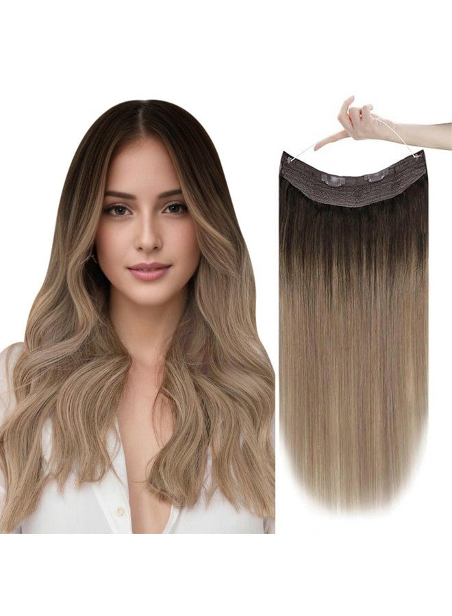 Easyouth Long Wire Hair Extensions Human Hair 20 Inch Hair Extensions Human Hair With Invisible Headband Dark Brown Balayage Chestnut Brown Mix Ash Blonde Wire Hair Extensions Real Human Hair 100G - Image 1