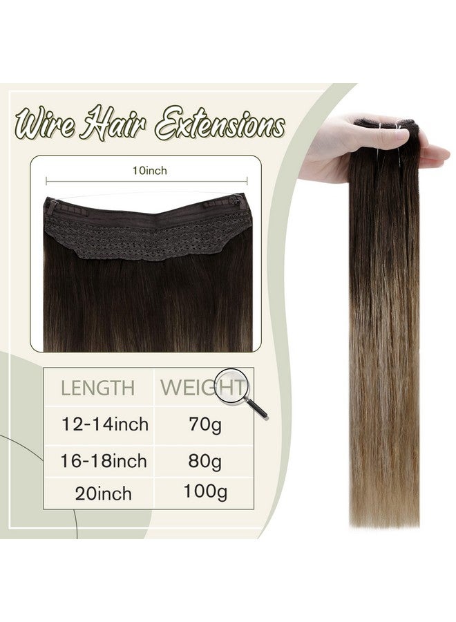 Easyouth Long Wire Hair Extensions Human Hair 20 Inch Hair Extensions Human Hair With Invisible Headband Dark Brown Balayage Chestnut Brown Mix Ash Blonde Wire Hair Extensions Real Human Hair 100G - Image 2