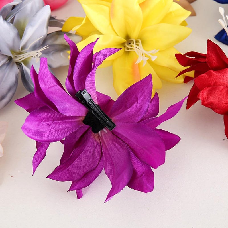 ALIMITOPIA Flower Hair Clip Bohemia Hawaiian Fabric Artificial Lily Flower Alligator Hair Clip Hairpin Barrette Headdress Bobby Pins Headwear Hair Accessories(5.9 inches;6pcs) - Image 3