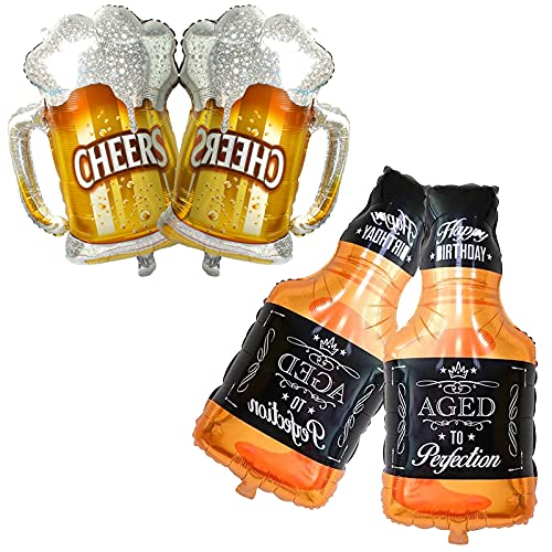 BIEUFBJI Whiskey Bottle Beer Cup Balloons 4 Aluminum Foil Unisex Halloween Set of 4 Party Decoration Supplies - Image 1