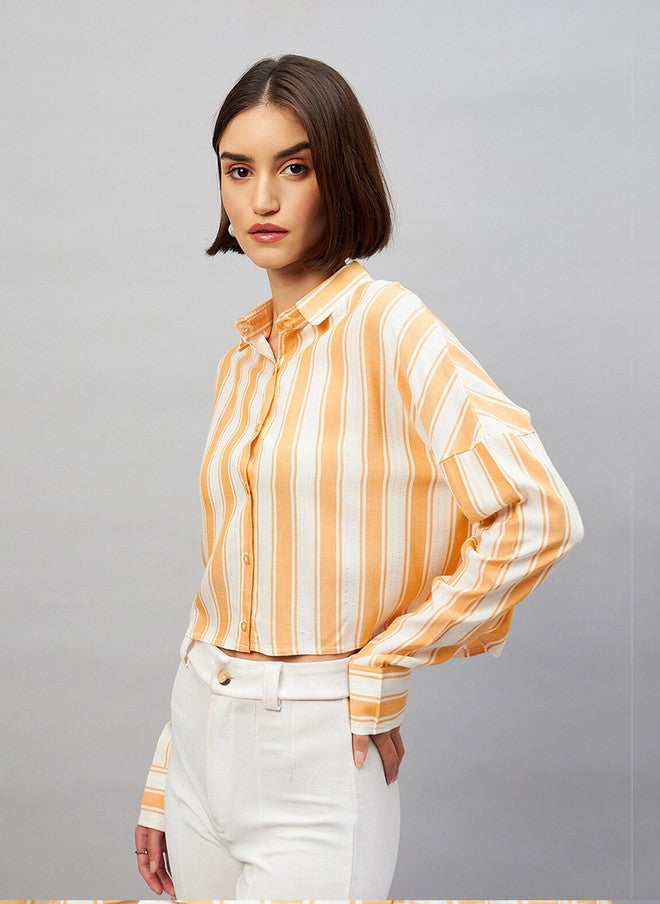 CHIMPAAANZEE Opaque Striped Casual Crop Shirt - Image 4