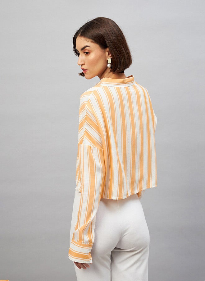 CHIMPAAANZEE Opaque Striped Casual Crop Shirt - Image 5