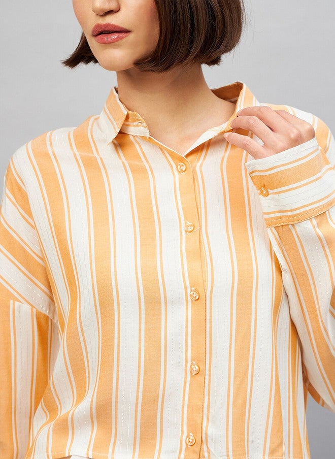 CHIMPAAANZEE Opaque Striped Casual Crop Shirt - Image 2