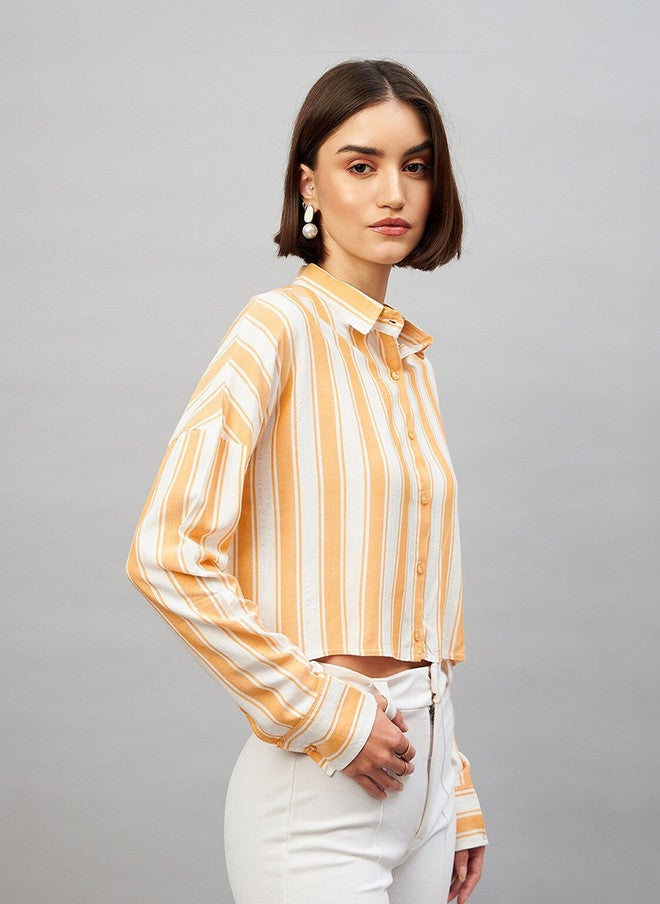 CHIMPAAANZEE Opaque Striped Casual Crop Shirt - Image 3