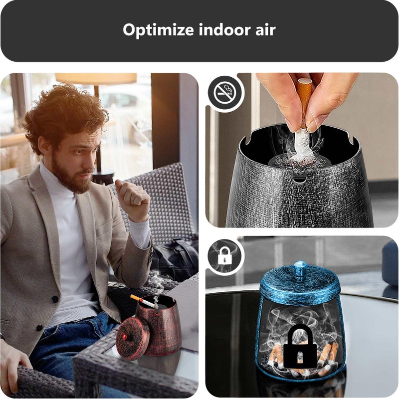 roygra Ash Tray with Lid, Outdoor Ashtray for Outside Patio, Smokeless Metal Ashtrays for Cigarettes with 3 Holder, Smoking Accessories, Home DÃ©cor, Ashtrays for Smokers Indoor - Blue, Small - Image 3