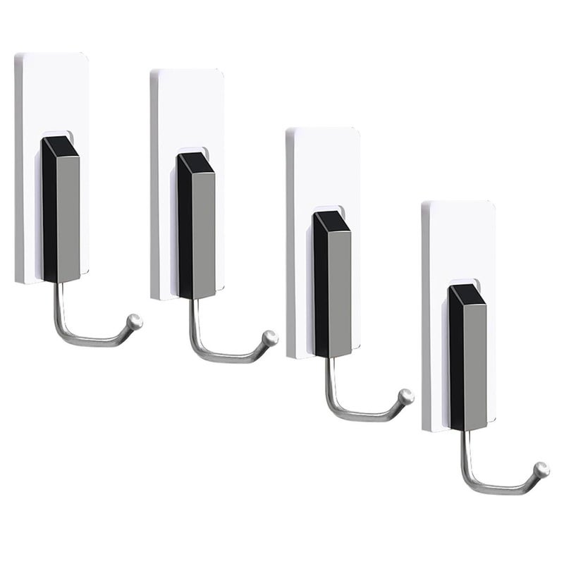 4Pcs Black Heavy Duty Wall Hooks Punch Free No Drilling Adhesive for Kitchen Bathroom Towel Coat - Image 2
