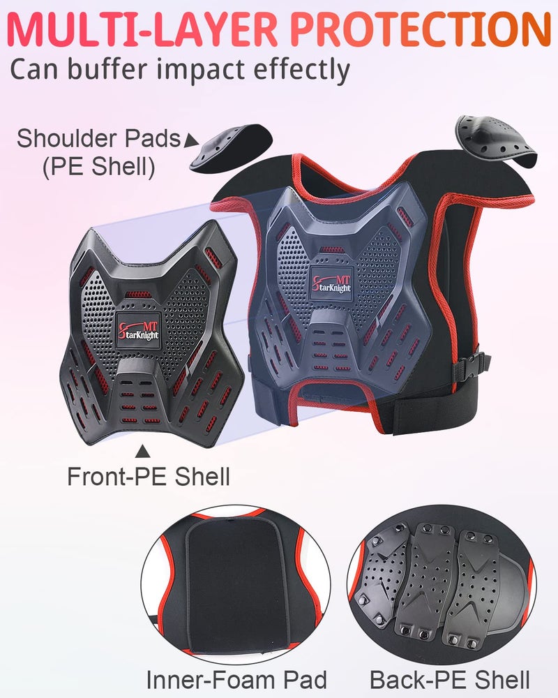 StarknightMT Kids Dirt Bike Gear - Youth Motorcycle Riding Protective Gear ATV Chest Protector Motocross Armor Suit for Boys Girls Mountain Biking Cycling, Red - Image 3