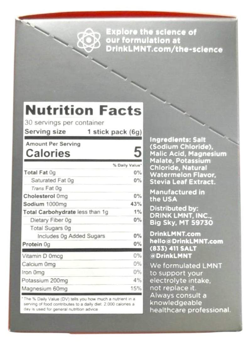 Elemental Labs - LMNT Electrolyte Drink Mix, Watermelon Salt 30 Sticks Each 0.21 oz - Image 1