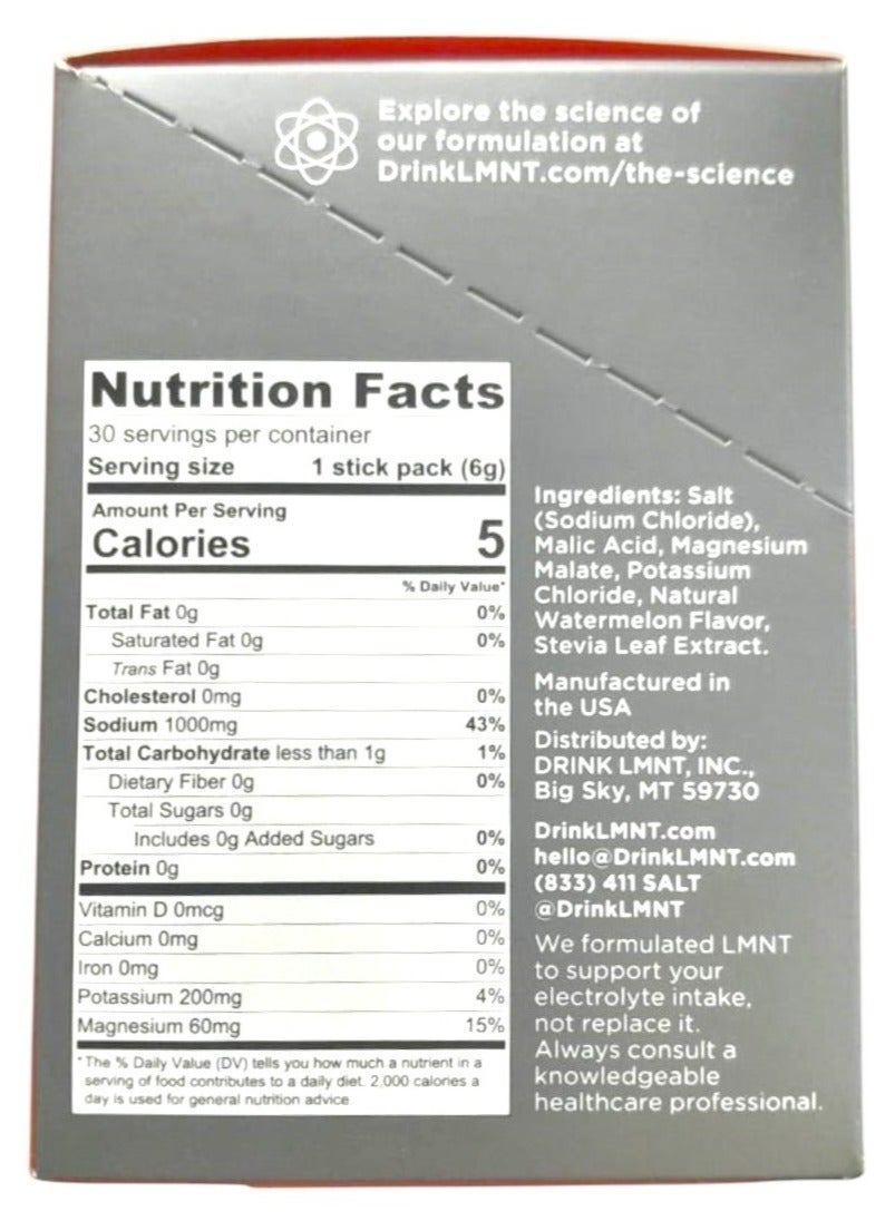 Lmnt Watermelon Salt Electrolyte Drink Mix Sachets Each 0.21 Oz 30pcs