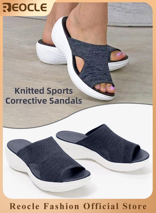 REOCLE Women's Platform Sandals Stretch Orthopedic Sandals Open Toe Breathable Platform Shoes Beach Slippers Washable Slippers Comfort Walking Wedges  - Image 1