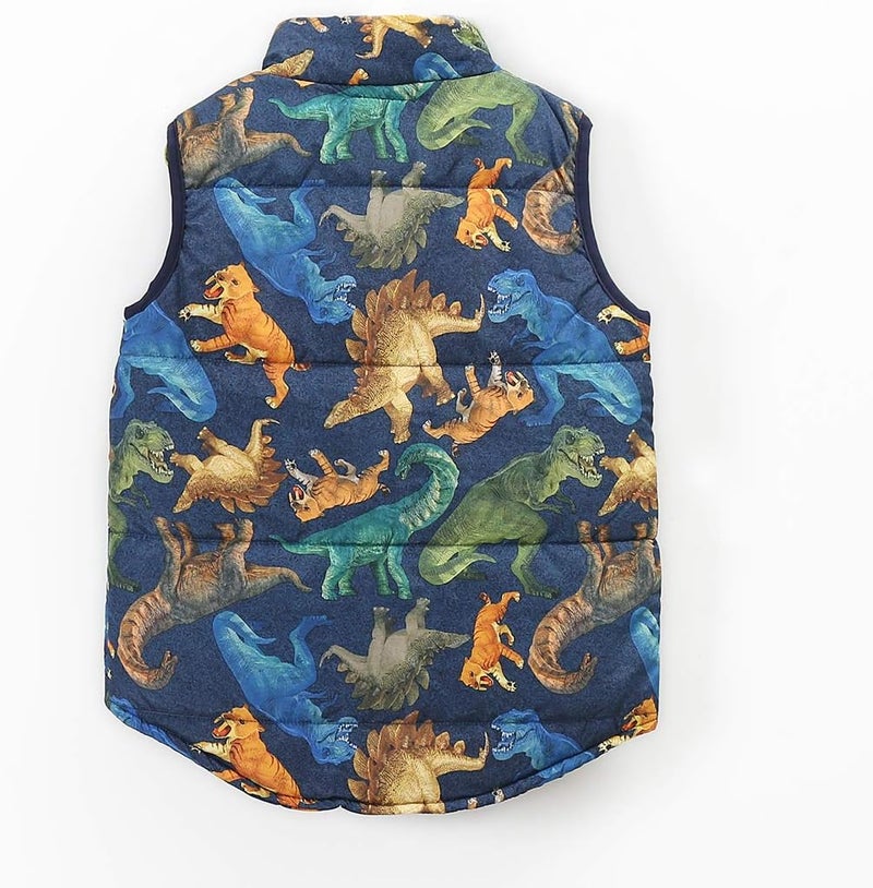 MOMOLAND Store little Boys front zip Dinosaur Sleeveless Warm Padded Vest, Outerwear - Image 2