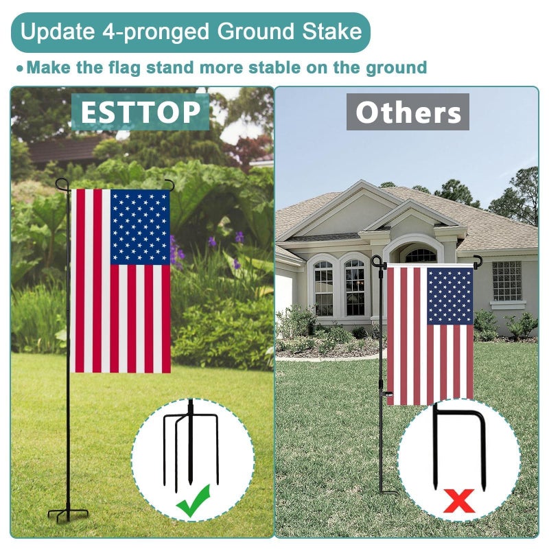 ESTTOP Heavy-Duty 4-Prong Garden Flag Pole Holder Stand â€“ Weatherproof Outdoor Garden & Yard Flag Base for 12x18 Inch House Flags, Ground Flagpole Stand for All-Season Decoration(Flag Not Include) - Image 4