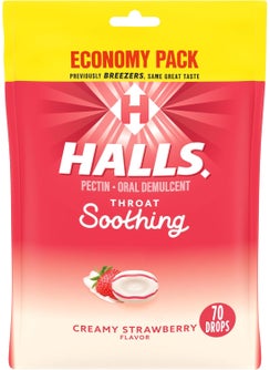 Halls HALLS Throat Soothing (Previously HALLS Breezers) Creamy Strawberry Throat Drops, Economy Pack, 70 Drops 