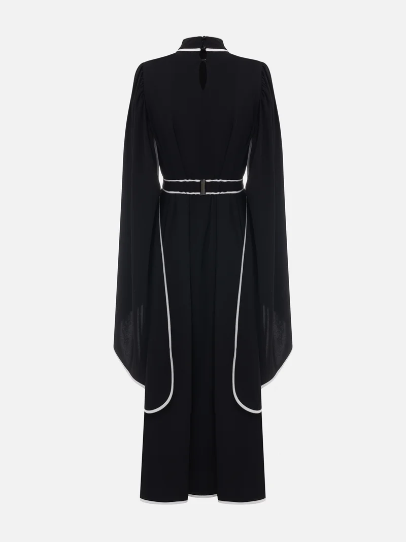 Lichi Maxi dress with contrasting edging and waistband flower
